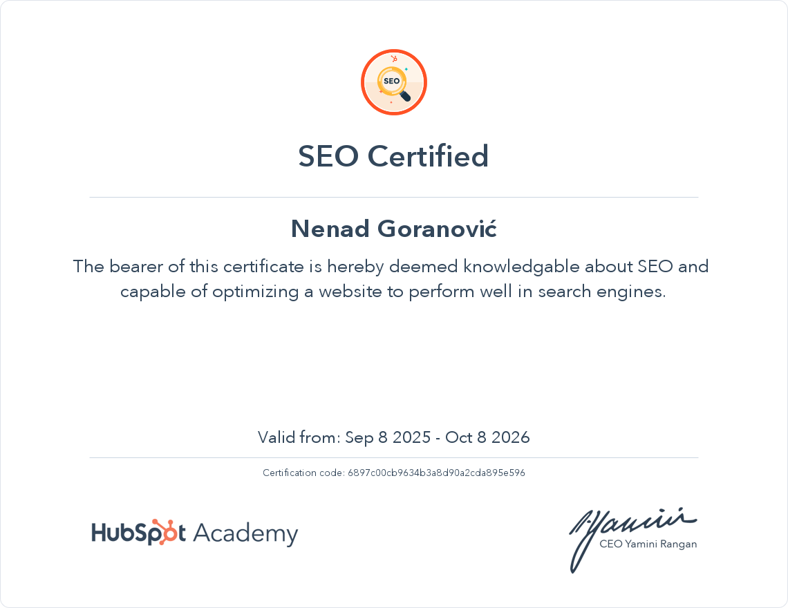 HubSpot SEO Certification